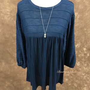 Navy Embroider Stripe Top Tunic